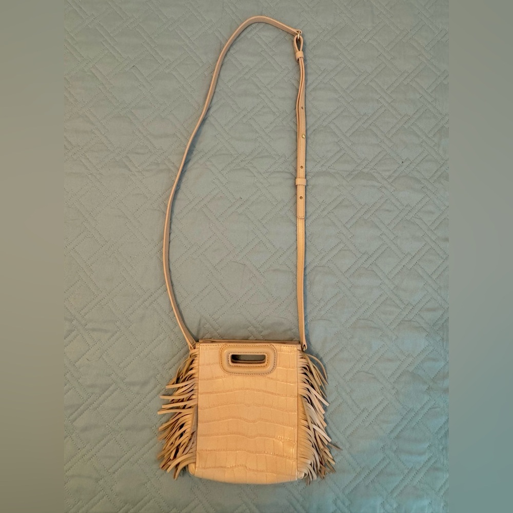 Maje Fringed Pale Pink Croc-Embossed Women's Mini Bag - Picture 5 of 7